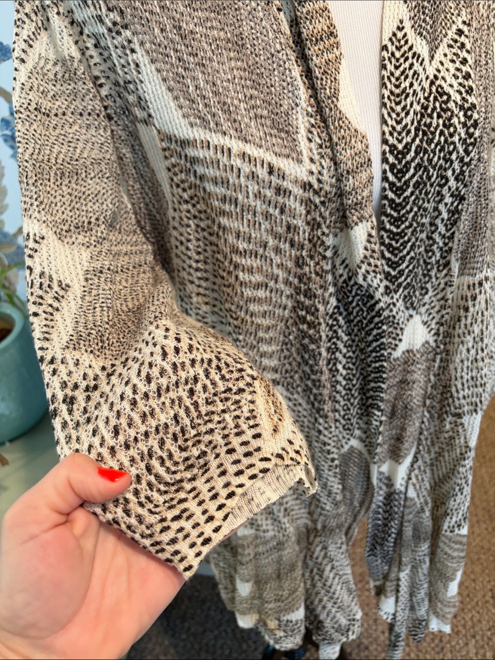 NIC+ZOE Beige and Cream Open-Front Geometric Cardigan Linen Blend - Picture 5 of 6